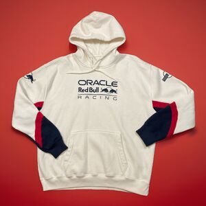 Hollister Red Bull White Hoodie Size XL Oracle Racing Graphic Fleece Sportswear